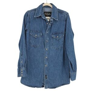 Walls Vintage Mens Blue Denim Work Western Pearl Snap LS Shirt 56074 Utility